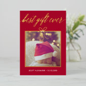 Beste Cadeau Ooit Foto Geboorte Folie Feestdagenkaart (Staand Voorkant)