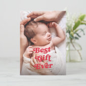 Beste cadeau ooit vakantie 2 foto geboorte aankond feestdagenkaart (Staand voorkant)