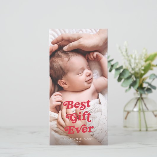 Beste cadeau ooit vakantie 3 foto geboorte aankond feestdagenkaart (Staand voorkant)