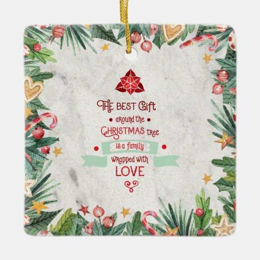 Beste cadeau rond de kerstboom op marmer keramisch ornament (Voorkant)