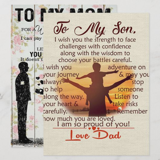 Beste cadeau voor zoon | Op mijn jeugdoffertes Menu (Voorkant / Achterkant)