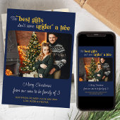 Beste Cadeaus Familie van 3 Twee Foto Blauwe Zwang Feestdagenkaart