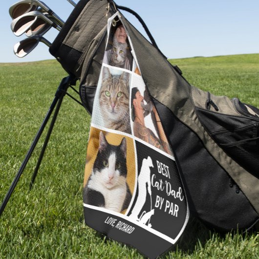Beste Cat Dad By Par Fotocollage voor Vaderdag Golfhanddoek