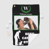 Beste Cat Dad By Par Met Aangepaste Foto & Monogra Golfhanddoek (Insitu)