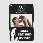 Beste Cat Dad By Par Met Aangepaste Foto & Monogra Golfhanddoek (Voorkant)