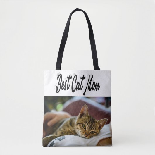 Beste Cat mam Foto Zwarte tekst Tote Bag (Voorkant)