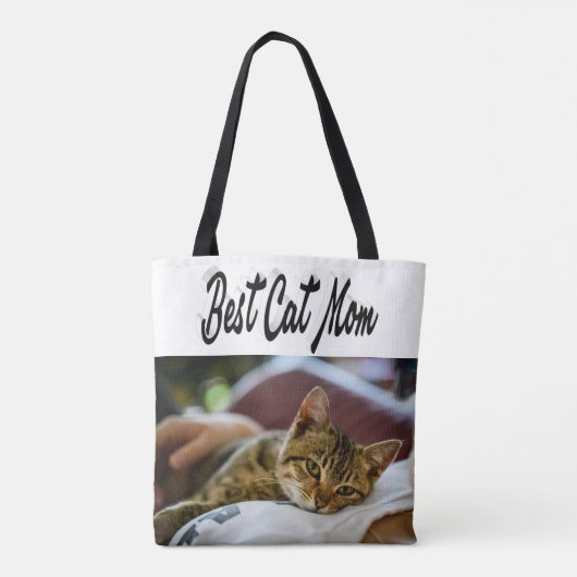 Beste Cat mam Foto Zwarte tekst Tote Bag (Achterkant)