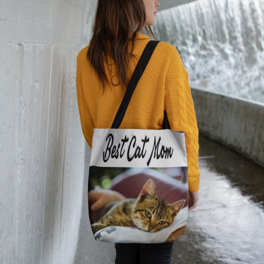 Beste Cat mam Foto Zwarte tekst Tote Bag
