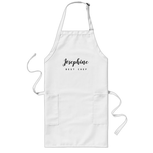 Beste Chef Script Naam Eenvoudig gepersonaliseerd Lang Schort (Voorkant)