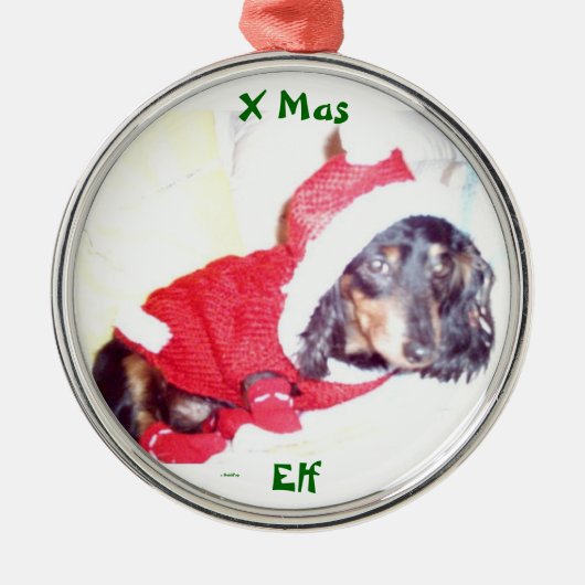 BESTE CHRISTMAS TREE ORNAMENS - MINI DACHSHUND ELF METALEN ORNAMENT (Voorkant)
