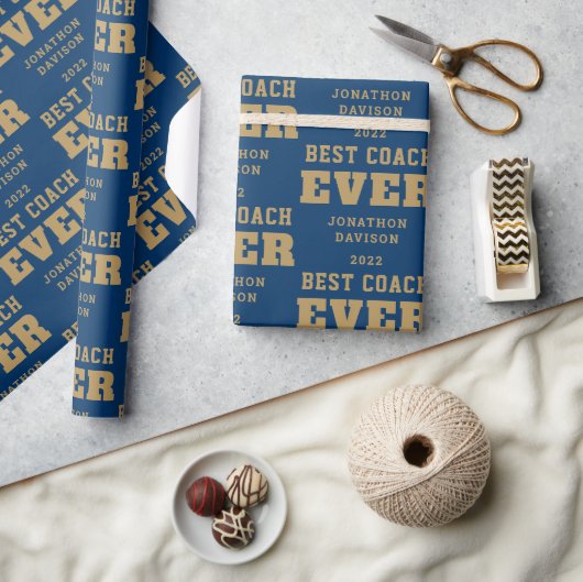Beste coach altijd naam jaar Gold Blue Cadeaupapier (Crafts)