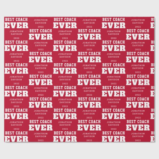 Beste coach altijd naam jaar wit rood cadeaupapier (Vlak)