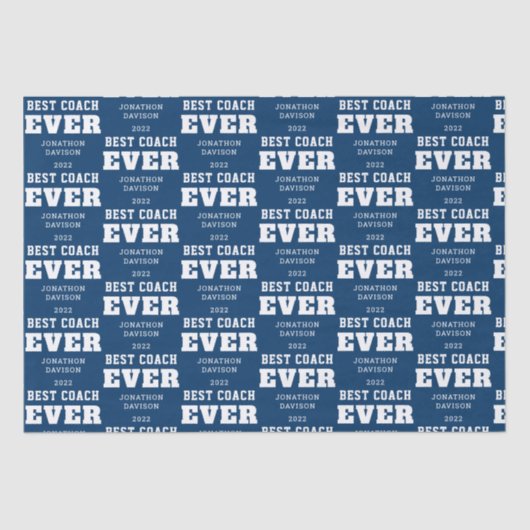 Beste coach Elke naam Jaar Wit Blauw Tissuepapier (Voorkant)