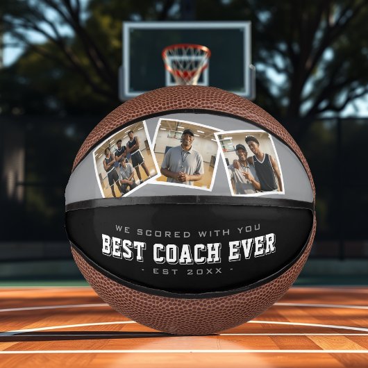 Beste Coach Ooit 3 Foto Collage Grijs & Zwart Basketbal