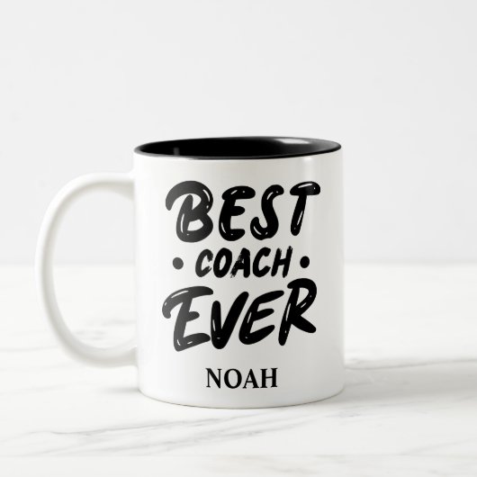 Beste coach Ooit - Custom Name Gift Tweekleurige Koffiemok (Links)