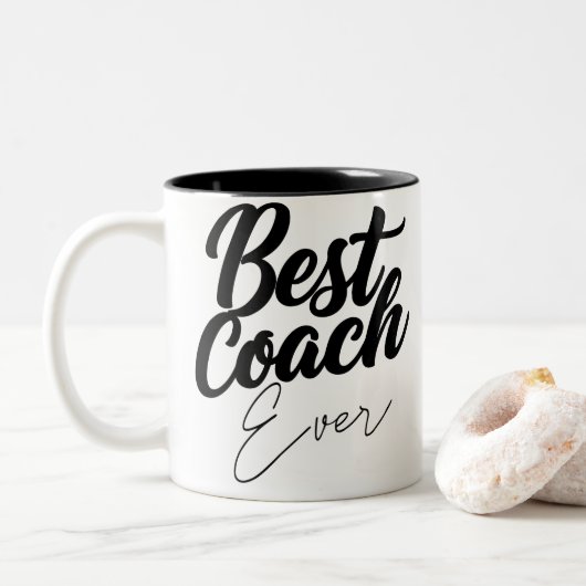 Beste coach ooit gepersonaliseerde waardering gesc tweekleurige koffiemok (Met donut)