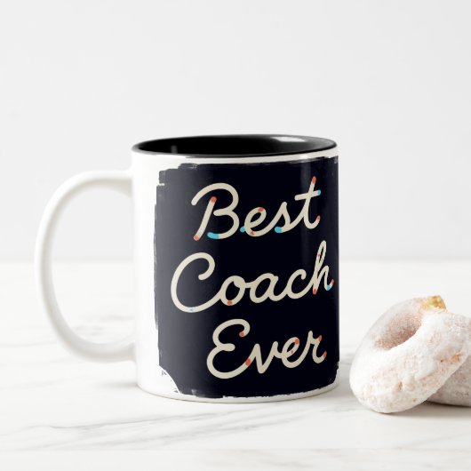 Beste coach ooit gepersonaliseerde waardering tweekleurige koffiemok (Met donut)
