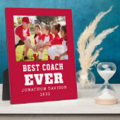 Beste coach ooit naam Jaar Team Foto rood wit Fotoplaat (Zijkant)