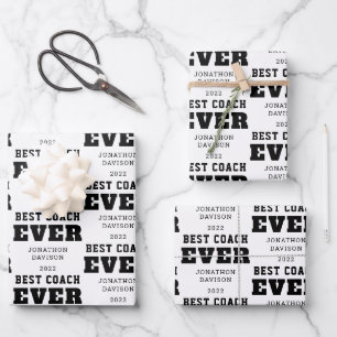 Beste coach ooit naam jaar wit zwart inpakpapier vel