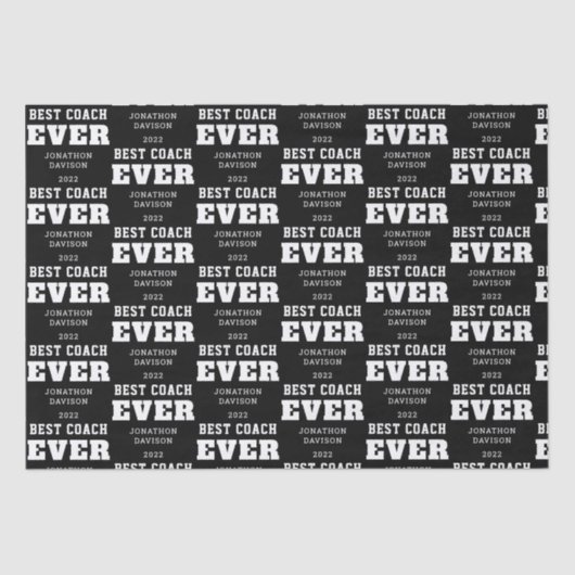 Beste coach ooit naam jaar wit zwart tissuepapier (Voorkant)
