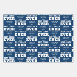 Beste coach ooit Typografie Naam Jaar White Blue Inpakpapier Vel