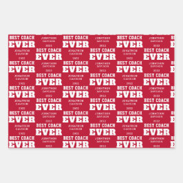 Beste coach ooit Typografie Naam Jaar White Red Inpakpapier Vel