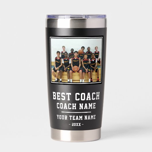 Beste Coach Team Naam Foto Bedankt Geïsoleerde Drinkbeker (Voorkant)