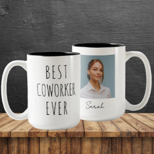 Beste collega ooit aangepaste foto en naam tweekleurige koffiemok