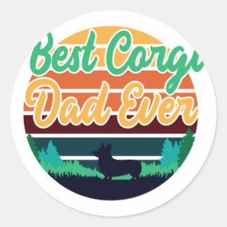 Beste Corgi-vader ooit Retro Vintage Vaderdag Gesc Ronde Sticker