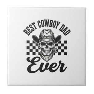 Beste Cowboy Vader Schedel Western T-shirt Ontwerp Tegeltje
