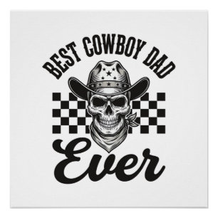 Beste Cowboy Vader Schedel Westers T-shirt Ontwerp Perfect Poster