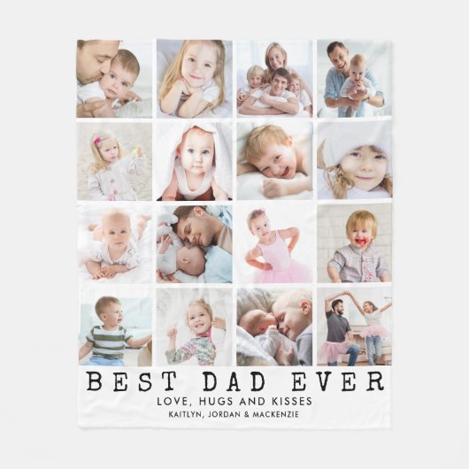 BESTE DAD EVER 16 Foto Collage White Fleece Deken (Voorkant)