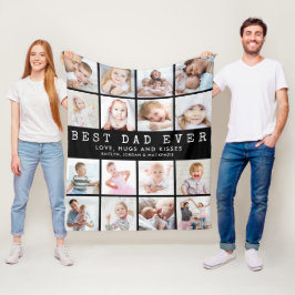 BESTE DAD EVER 16 Photo Collage Black Fleece Deken