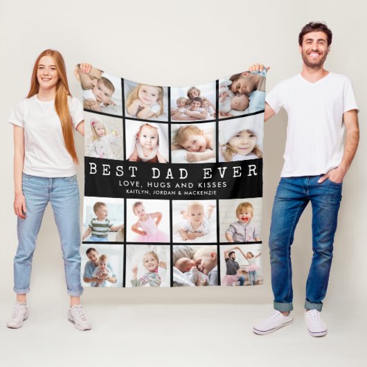 BESTE DAD EVER 16 Photo Collage Black Fleece Deken (In situ)