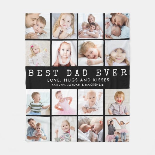 BESTE DAD EVER 16 Photo Collage Black Fleece Deken (Voorkant)