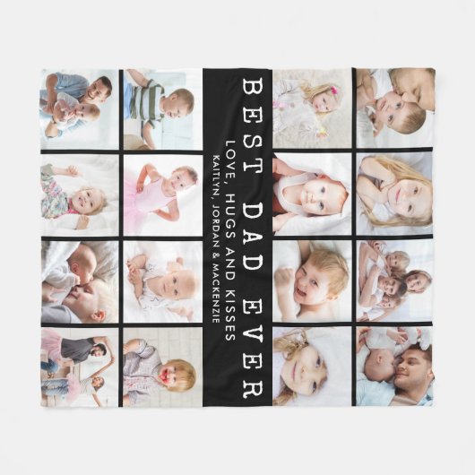 BESTE DAD EVER 16 Photo Collage Black Fleece Deken (Voorkant (Horizontaal))