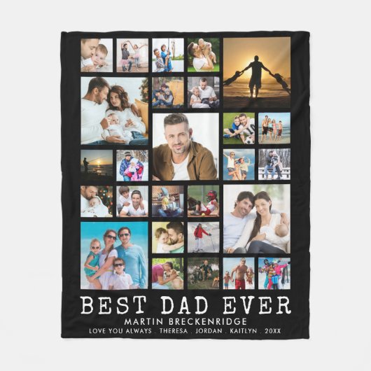 BESTE DAD EVER 27 Photo Collage Jouw tekst Black Fleece Deken (Voorkant)
