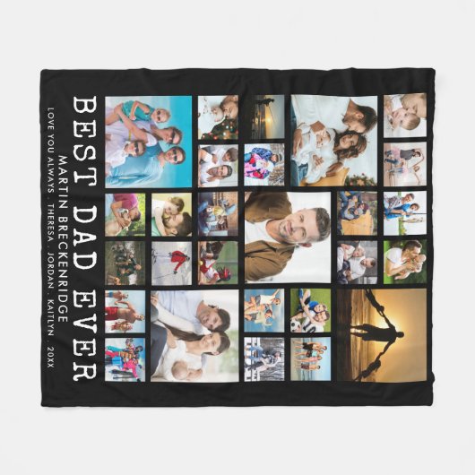 BESTE DAD EVER 27 Photo Collage Jouw tekst Black Fleece Deken (Voorkant (Horizontaal))