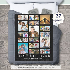 BESTE DAD EVER 27 Photo Collage Jouw tekst Black Fleece Deken