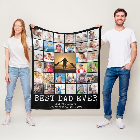 BESTE DAD EVER 33 Foto Collage Jouw tekst & kleur Fleece Deken (In situ)