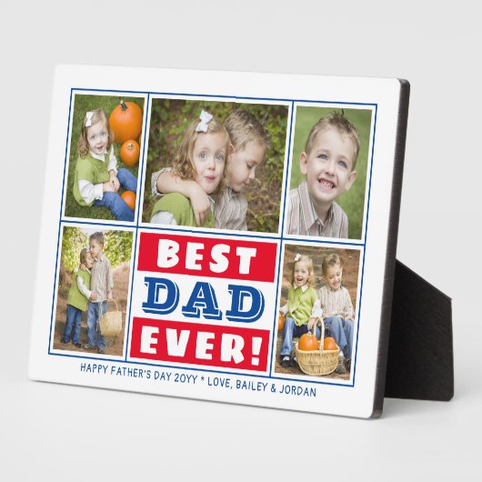 BESTE DAD EVER Red Blue Photo Collage Vaderdag Fotoplaat (Zijkant)