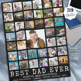 BESTE DAD OOIT Photo Collage Jouw tekst Black Fleece Deken