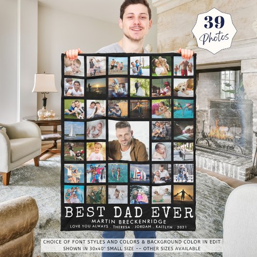 BESTE DAD OOIT Photo Collage Jouw tekst Black Fleece Deken
