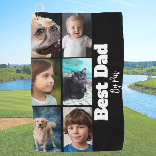 Beste Dad Six Photo Template Zwart-wit Golfhanddoek