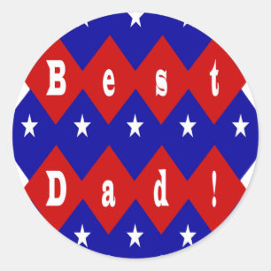 Beste Dad Stars & Diamonds Typografie Rood & Blauw Ronde Sticker