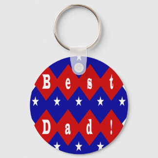 Beste Dad Stars & Diamonds Typografie Rood & Blauw Sleutelhanger