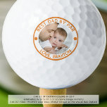 BESTE DAD VAN PAR Foto gepersonaliseerd Golfballen<br><div class="desc">Creëer custom, gepersonaliseerde foto golfballen met de bewerkbare grappige titel BEST DAD BY PAR en uw aangepaste tekst in uw keuze van tekst, stip en cirkel lijst kleuren door te veranderen in EDIT (weergegeven in sinaasappel) voor een speciale golf-liefhebber vader als een verjaardags-, Vaderdag of vakantie cadeau. ASSISTENTIE: Voor hulp...</div>