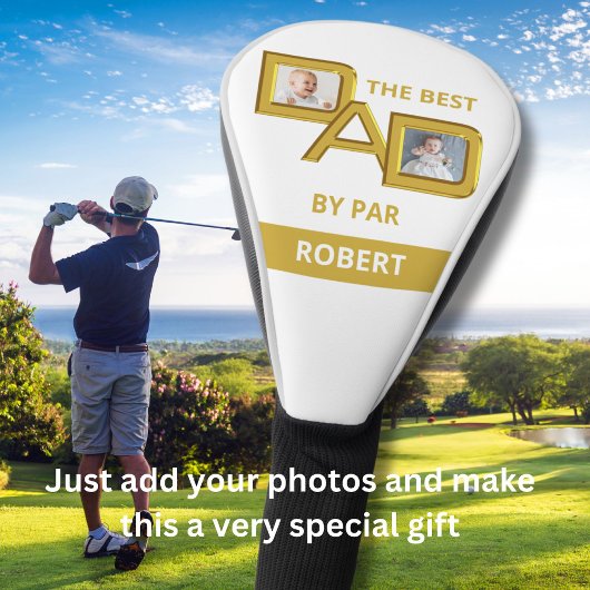 Beste DAD van Par in Goud met twee foto's Naam Golfheadcover
