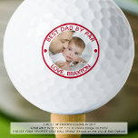 BESTE DAD VAN PAR Photo Red, speciaal gepersonalis Golfballen<br><div class="desc">Creëer een unieke gepersonaliseerde foto golf voor een speciale golfer pa met de editable titel BEST DAD BY PAR en uw bericht in rood. Maakt een goed geschenk of een goed idee voor een verjaardag, een Vaderdag of een vakantiecadeau voor hem. BIJSTAND: Neem contact op met de ontwerper VOORDAT u...</div>