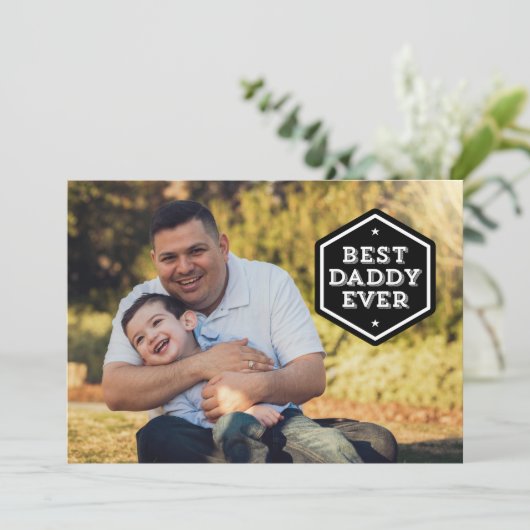 Beste Daddy Ever Hexagon Overlay Foto Feestdagenkaart (Staand voorkant)